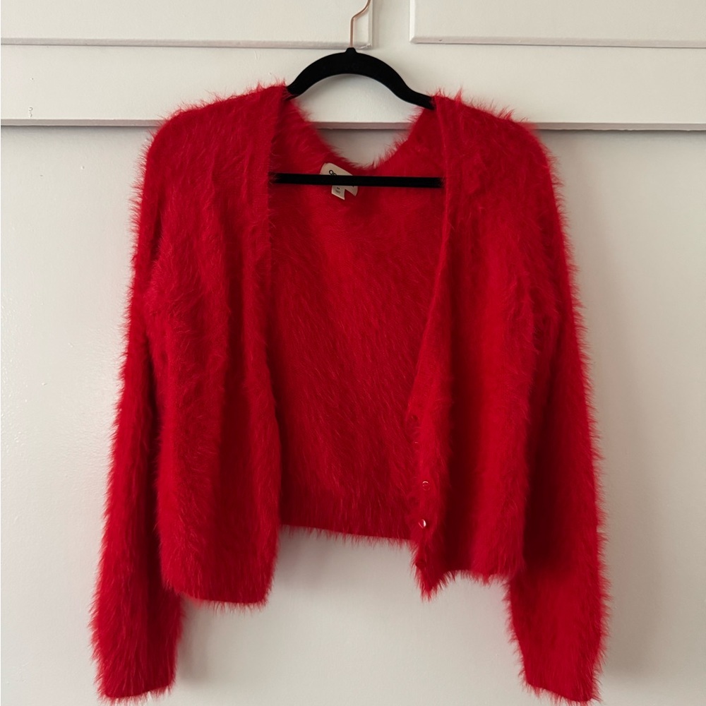 Red Fuzzy Women's Sweater